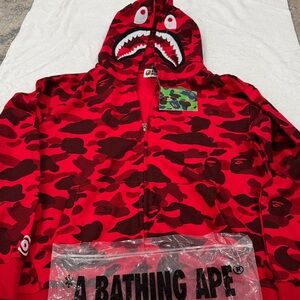 A Bathing Ape Red Camo Shark Hoodie